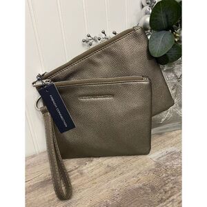 French Connection Pewter Pebble Double Pouch Wristlet